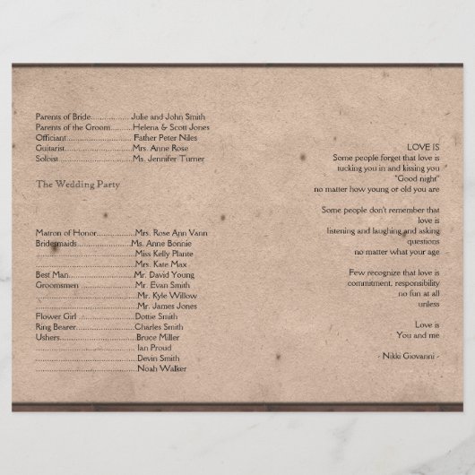 カントリーウエスタンバーベドワイヤ結婚式 プログラム (裏面)