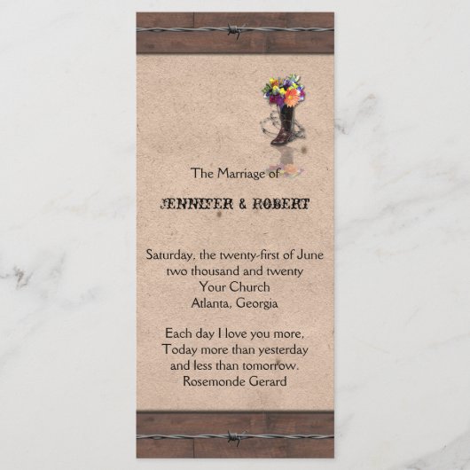 カントリーウエスタンバーベドワイヤ結婚式 プログラム (正面)