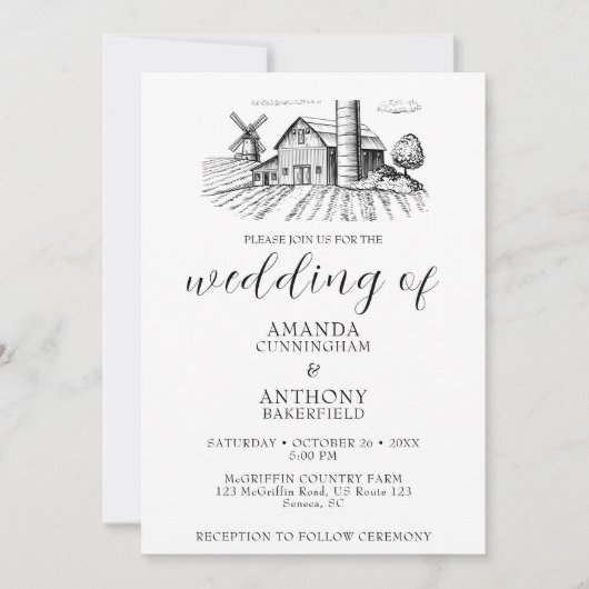 カントリーウエスタンバーン結婚式招待状 招待状 (正面)