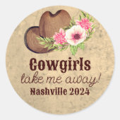 カントリーウエスタンピンクフローラ女性のカーボーイ ラウンドシール (正面)