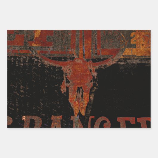 カントリーウエスタンブルスカルラストスクリプトヴィンテージ ラッピングペーパーシート (正面)