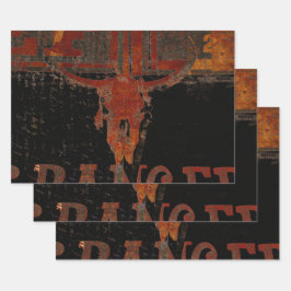 カントリーウエスタンブルスカルラストスクリプトヴィンテージ ラッピングペーパーシート