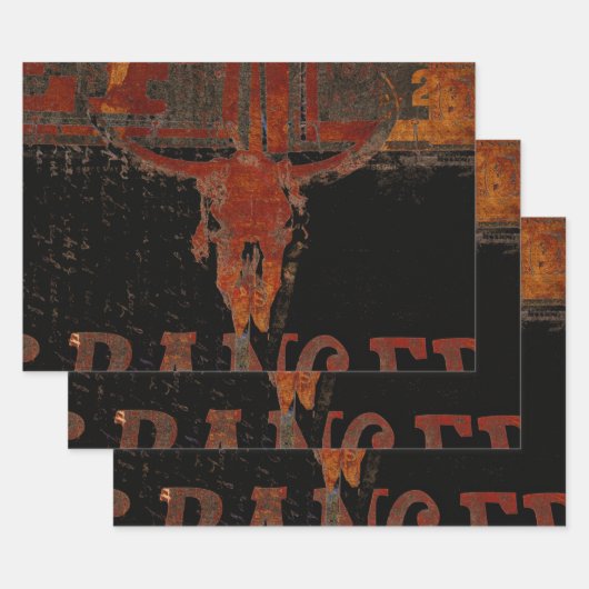 カントリーウエスタンブルスカルラストスクリプトヴィンテージ ラッピングペーパーシート (セット)