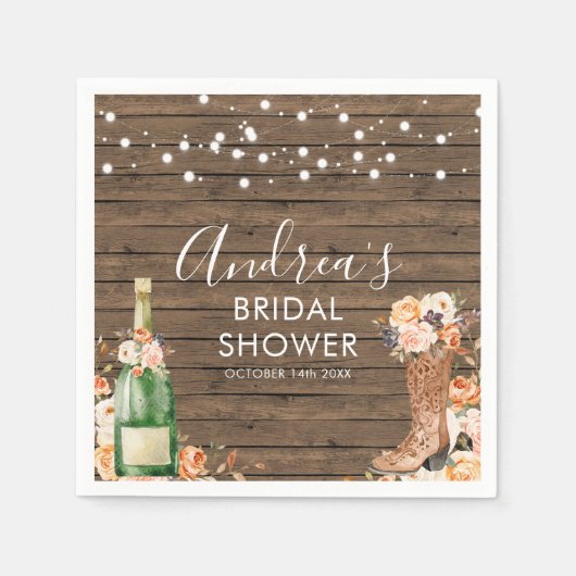 カントリーウエスタンブーツとバブルペーパーナプキン スタンダードカクテルナプキン (正面)