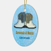 カントリーウエスタンブーツ初めてのクリスマスオーナメント セラミックオーナメント (左)