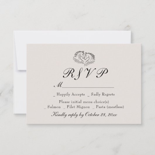 カントリーウエスタンホースアイボリー素朴ウェディングRSVP 出欠カード (正面)