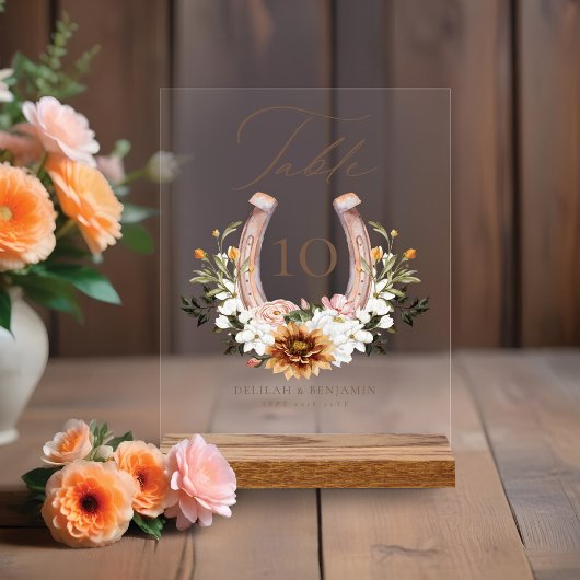 カントリーウエスタンホースシューウォーター色フローラクレスト アクリルサイン