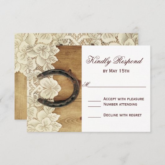 カントリーウエスタンホースシューレース結婚式RSVPカード 出欠カード (正面/裏面)