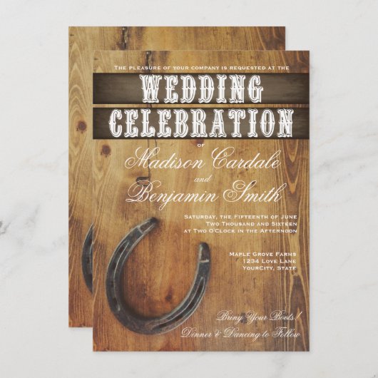 カントリーウエスタンホースショーウエデ素朴ィング招待 招待状 (正面/裏面)