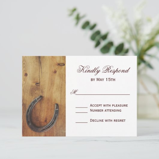 カントリーウエスタンホースシ素朴ョー結婚の出欠の返事カード 出欠カード (スタンド正面)
