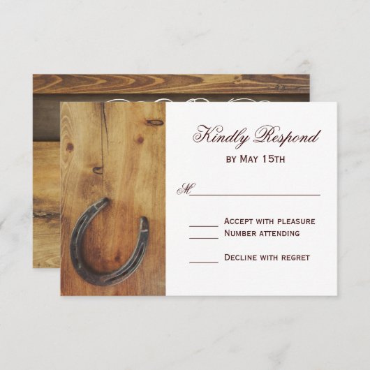 カントリーウエスタンホースシ素朴ョー結婚の出欠の返事カード 出欠カード (正面/裏面)