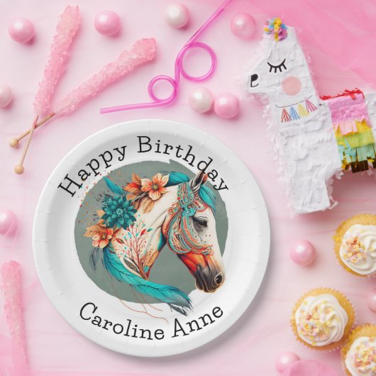 カントリーウエスタンボホーホースバースデーパーティー ペーパープレート (パーティー)