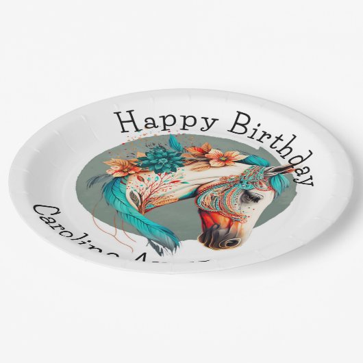 カントリーウエスタンボホーホースバースデーパーティー ペーパープレート (アングル)