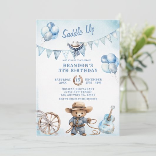 カントリーウエスタンボーイカウボーイ誕生日招待状 招待状 (スタンド正面)