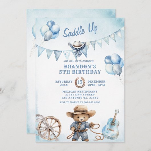 カントリーウエスタンボーイカウボーイ誕生日招待状 招待状 (正面/裏面)