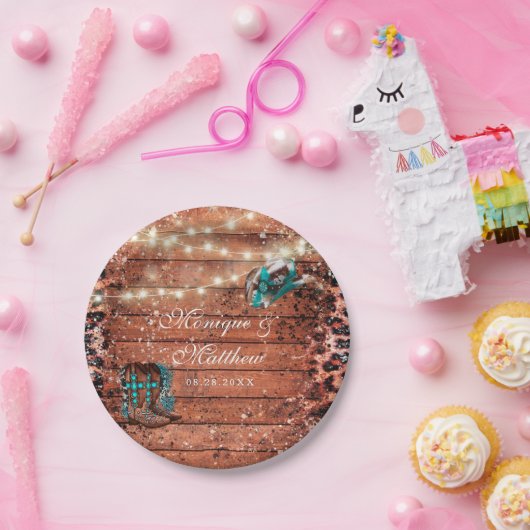 カントリーウエスタンライトブーツハット結婚ズ ペーパープレート (パーティー)