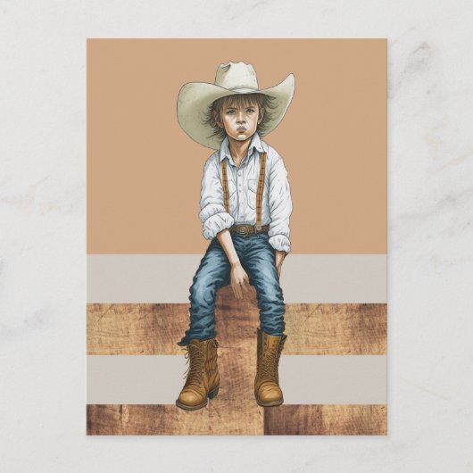 カントリーウエスタンランチヤング女性のカーボーイオンポストスタイル ポストカード (正面)
