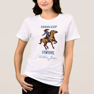 カントリーウエスタンロデオサドルアップ女性のカーボーイTシャツ トライブレンドTシャツ