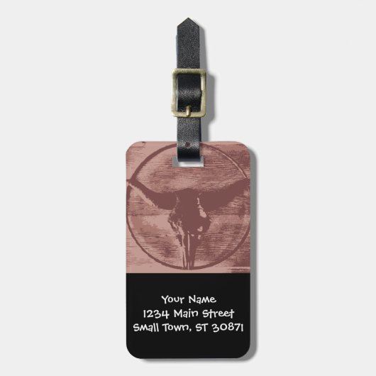 カントリーウエスタンロングホーンズブルスカルカウボーイギフト ラゲッジタグ (正面縦)