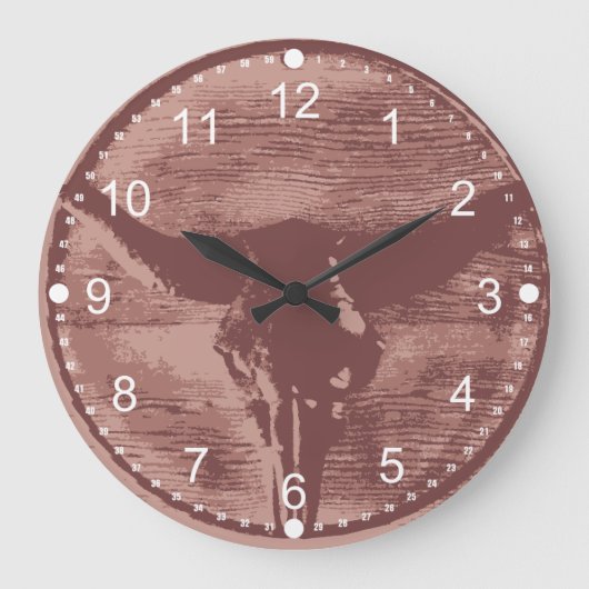 カントリーウエスタンロングホーンズブルスカルカウボーイギフト ラージ壁時計 (正面)