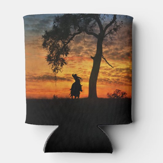 カントリーウエスタンローピングカウボーイとサンセットでの馬 缶クーラー (裏面)