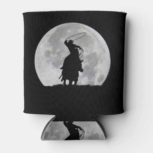 カントリーウエスタンローピングカウボーイとステアムーン 缶クーラー (正面)