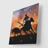 カントリーウエスタンローピングカウボーイアンドホース スクエア壁時計 (傾斜)