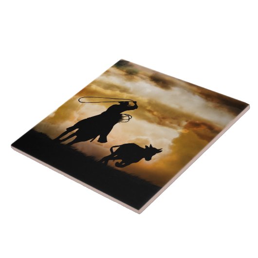 カントリーウエスタンローピングカウボーイアンドホース タイル (側面)