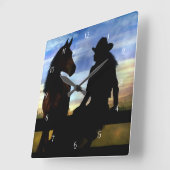 カントリーウエスタン女性のカーボーイアンドホース スクエア壁時計 (傾斜)