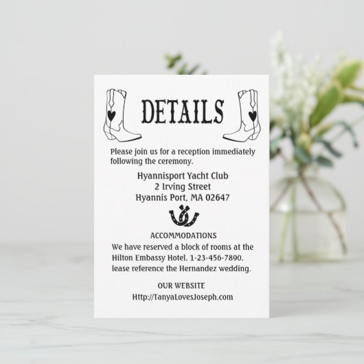 カントリーウエディング詳細ズカウボーイブーツウェスタンブラック 招待状 (スタンド正面)