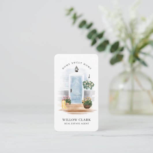 カントリーウォーターカラーブルードア実在エステートエージェント 名刺 (スタンド正面)