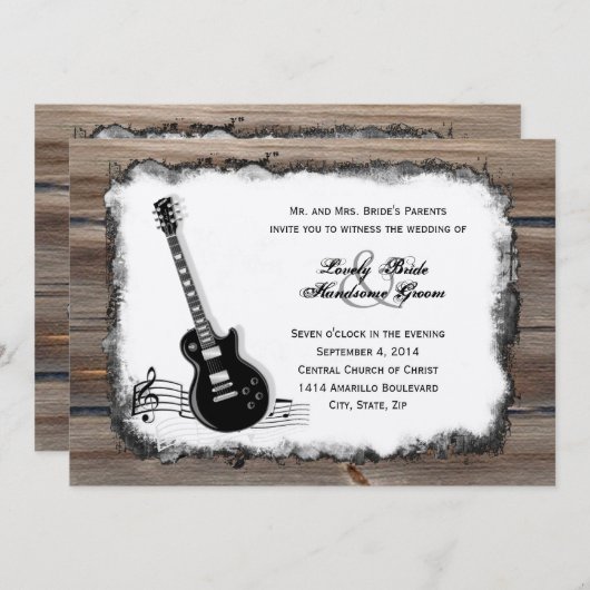 カントリーウッドエレキギターミュージックウェディング招待 招待状 (正面/裏面)