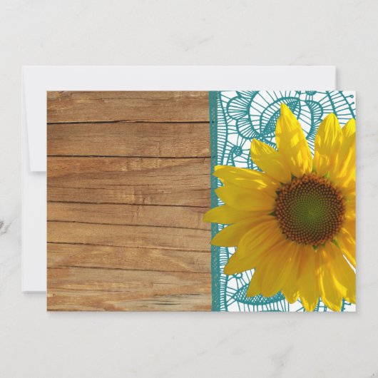 カントリーウッドサンフラワーティール（緑がかった色）レース結婚式の招待 招待状 (裏面)