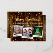 カントリーウッドスターズメリークリスマスファミリー3写真 箔シーズンポストカード (正面/裏面)