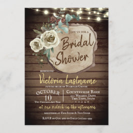 カントリーウッドツリースライス素朴ストリングライト 招待状