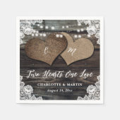 カントリーウッドツーハートフローラレース結婚ズ スタンダードカクテルナプキン (正面)