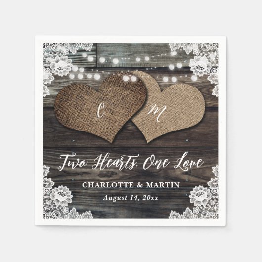 カントリーウッドツーハートフローラレース結婚ズ スタンダードカクテルナプキン (正面)