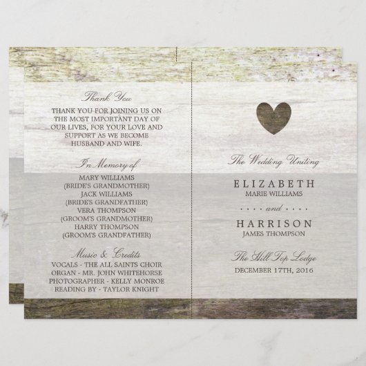 カントリーウッドハート結婚式 プログラム (正面/裏面)