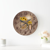 カントリーウッドバレルとヒマワリ ラージ壁時計 (ホーム)