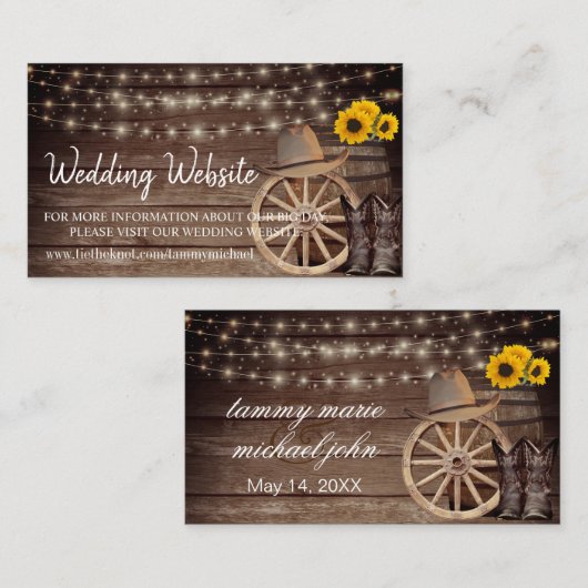 カントリーウッドバレル – ひまわり – 結婚のウェブサイト エンクロージャーカード (正面/裏面)