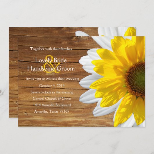 カントリーウッドヒマワリデイジーサマーウェディング招待 招待状 (正面/裏面)