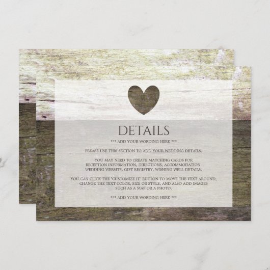 カントリーウッド結婚ハート詳細 エンクロージャーカード (正面/裏面)