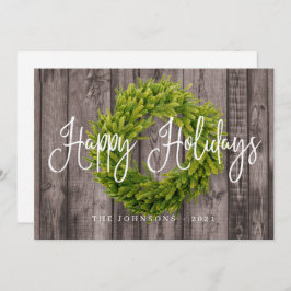 カントリーウッ素朴ズィ植物学リースクリスマス シーズンカード