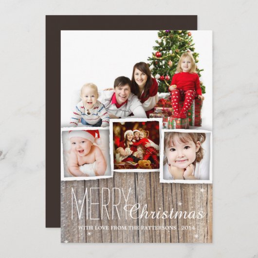 カントリーウ素朴ッドメリークリスマスフォトカード シーズンカード (正面/裏面)
