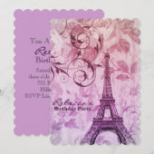 カントリーエッフェルタワーパフランスのリ誕生パーティー 招待状 (正面/裏面)