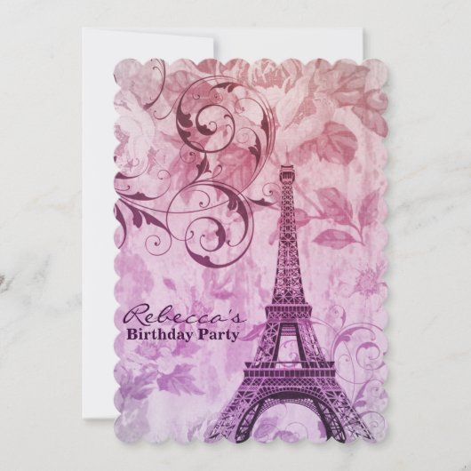 カントリーエッフェルタワーパフランスのリ誕生パーティー 招待状 (正面)