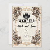 カントリーエレガントウエスタンカウボーイハットフローラズ結婚 招待状 (正面)