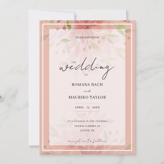 カントリーエレガントピーチフローラテラコッタ赤面 招待状 (正面)