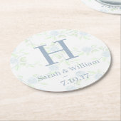 カントリーエレガントブルーバラ結婚ズ ラウンドペーパーコースター (アングル)