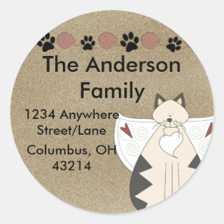 カントリーエンジェルキャットラウンド差出人住所ラベル ラウンドシール